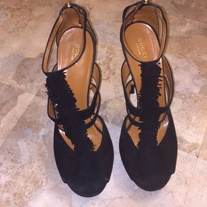 GUCCI Black Suede Fringe Stilettos